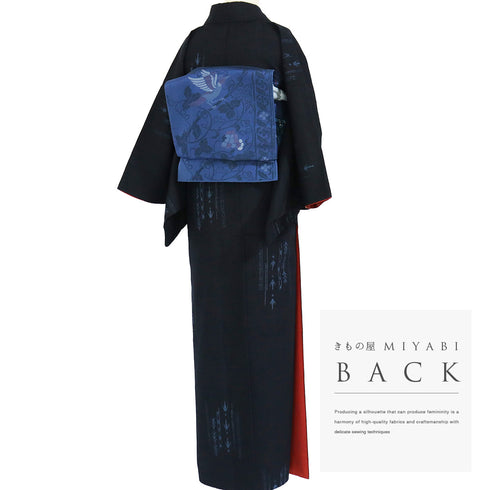 紬 リサイクル 身丈156cm 裄62.4cm 袷 絣柄 ネイビー Mサイズ お洒落 カジュアル 正絹 広衿 Sランク