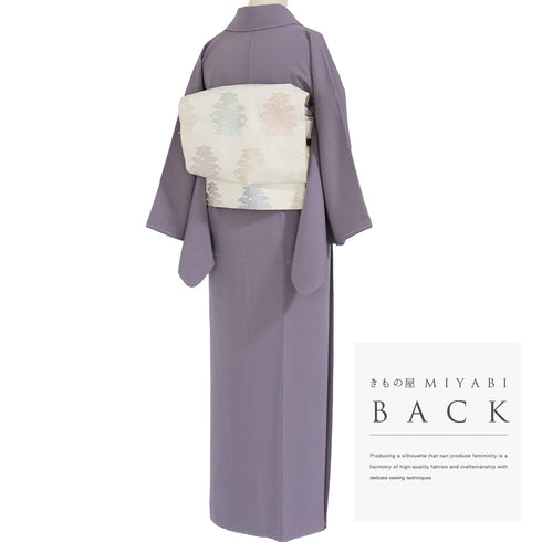 色無地 リサイクル 身丈156.5cm 裄62.6cm 袷 草木染 仕立て上がり パープル Mサイズ セミフォーマル しつけ糸 正絹 広衿 地紋なし Sランク