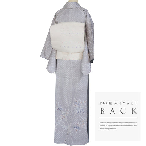 付下げ リサイクル 身丈150.5cm 裄61.4cm 袷 竹柄 絞り 相良刺繍 グレー Sサイズ セミフォーマル お洒落 正絹 広衿 Sランク