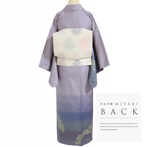 付下げ リサイクル 身丈152.5cm 裄61.6cm 袷 紬 雪輪柄 地紋 じゅらく パールトーン パープル Sサイズ お洒落 正絹 広衿 Sランク