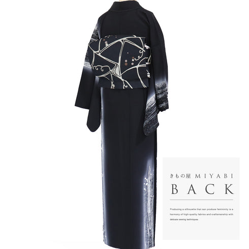 訪問着 リサイクル 身丈166cm 裄66.8cm 袷 たたきに刷毛目柄 ブラック LLサイズ お洒落 正絹 広衿 Aランク