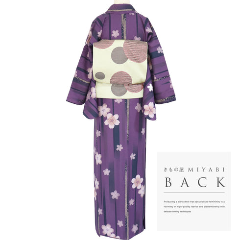 小紋 リサイクル 身丈168cm 裄64.5cm 袷 桜柄 パープル LLサイズ お洒落 カジュアル ポリエステル 洗える着物 広衿 Sランク