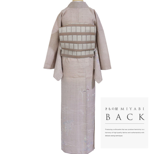 付下げ リサイクル 夏着物 身丈158.5cm 裄68.4cm 夏物 薄物 流水に菊柄 パープル Mサイズ お洒落 不明 広衿 Bランク