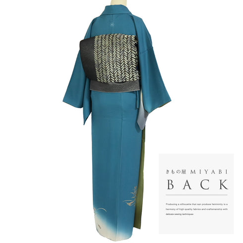 付下げ リサイクル 身丈153.5cm 裄64.8cm 袷 金彩 雲取り 花柄 ブルー Sサイズ フォーマル セミフォーマル 一つ紋 正絹 広衿 Sランク