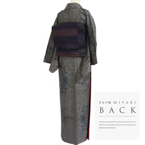 大島紬 リサイクル 身丈157.8cm 裄65cm 袷 花枝柄 ブラウン Mサイズ お洒落 カジュアル 証紙 正絹 広衿 Sランク