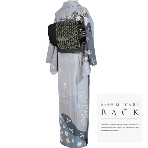 訪問着 リサイクル 身丈166cm 裄66.8cm 袷 道長取りに華文柄 金駒刺繍 ゆったりサイズ ブルー LLサイズ フォーマル セミフォーマル しつけ糸 正絹 広衿 Sランク