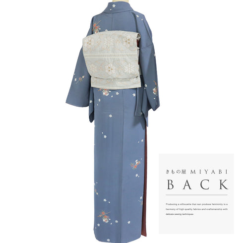 小紋 リサイクル 身丈166.5cm 裄67.2cm 袷 小花柄 簪柄 ブルー LLサイズ お洒落 正絹 広衿 Sランク