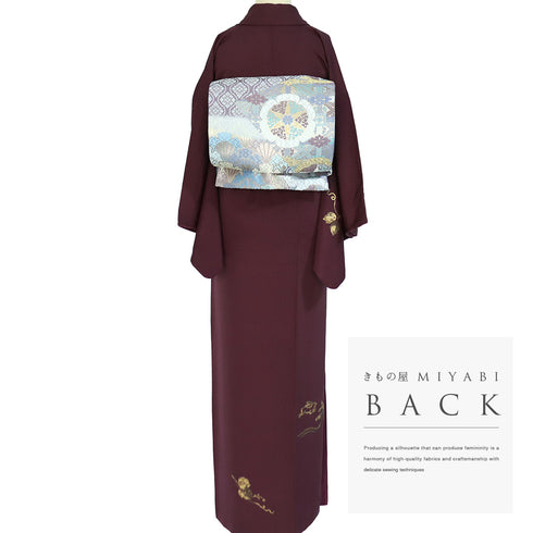 付下げ リサイクル 身丈161.8cm 裄64.8cm 袷 月に波やうさぎ柄 刺繍 箔 パープル Lサイズ お洒落 正絹 広衿 Sランク