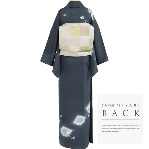 訪問着 リサイクル 身丈164.5cm 裄66.4cm 袷 金駒刺繍 花柄 グレー Lサイズ お洒落 しつけ糸 正絹 広衿 Sランク