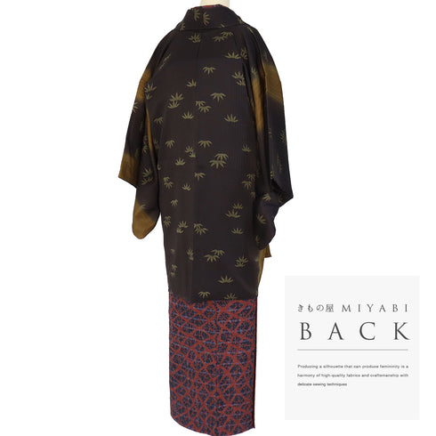 道中着 リサイクル 身丈90.2cm 裄62cm 袷 竹柄 地紋 ブラウン SSサイズ お洒落 正絹 Sランク