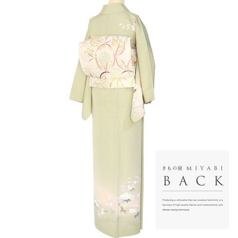 訪問着 リサイクル 身丈158.7cm 裄65.4cm 袷 花各種柄 箔 グリーン Mサイズ フォーマル セミフォーマル 正絹 広衿 Sランク