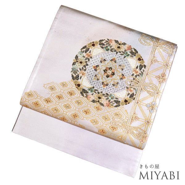 袋帯 帯丈430cm ポイント柄 華文柄 有職菱柄 ぼかし パープル Sサイズ 正絹 Sランク フォーマル セミフォーマル