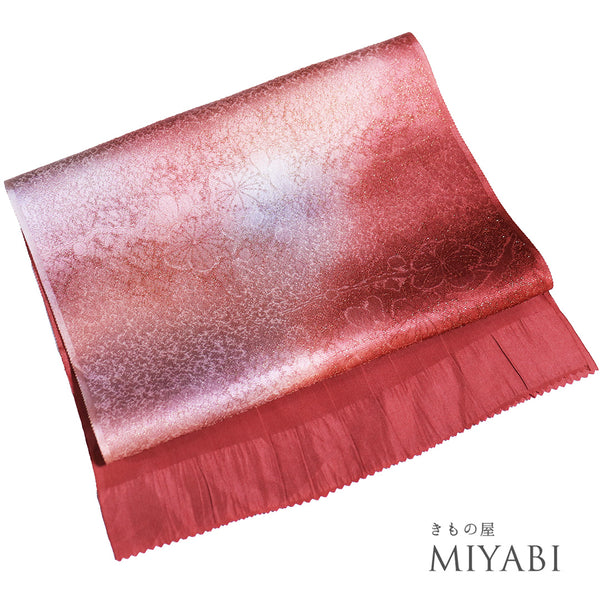 帯揚げ リサイクル 綸子 正絹 レッド お洒落 梅柄 新品・未使用品 AG-1124