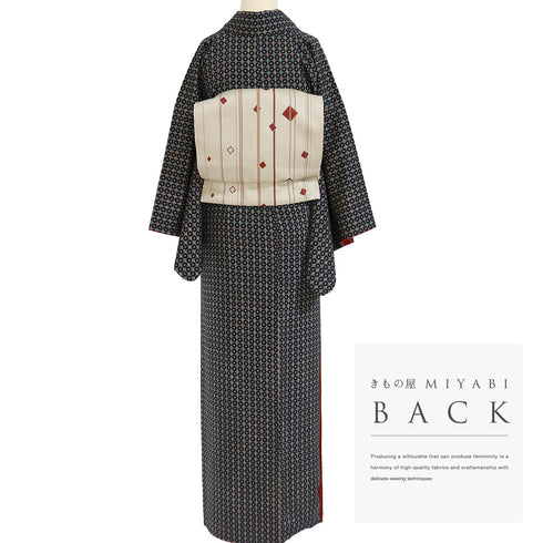 小紋 リサイクル 身丈155.7cm 裄63.2cm 袷 小花柄 ブラック Mサイズ お洒落 カジュアル 正絹 広衿 Sランク