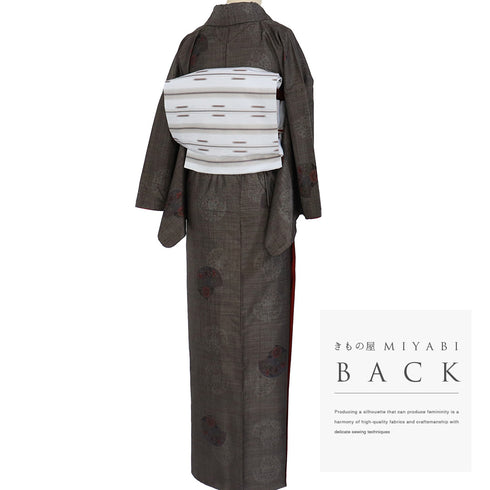 紬 リサイクル 身丈167.5cm 裄66cm 袷 花丸柄 ブラウン LLサイズ カジュアル お洒落 正絹 広衿 Aランク