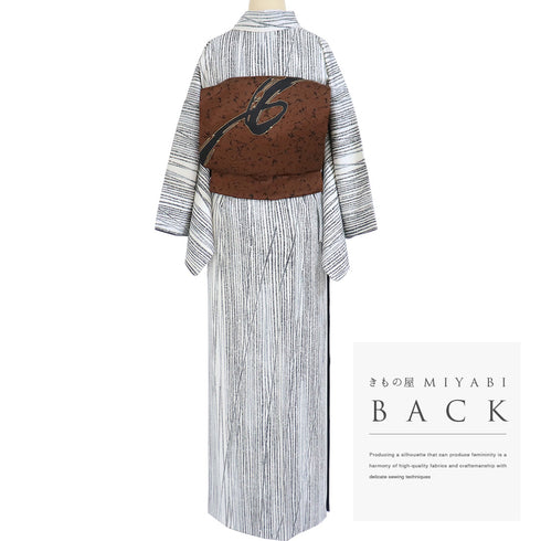 小紋 リサイクル 身丈157.2cm 裄65.6cm 袷 竹縞柄 ホワイト Mサイズ お洒落 カジュアル 正絹 広衿 Aランク