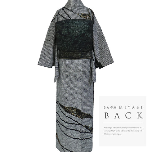 訪問着 リサイクル 身丈154.5cm 裄62.8cm 袷 総絞り 草花模様 部分刺繍 金彩加工 ゆったりサイズ ブラック Sサイズ お洒落 正絹 広衿 Sランク