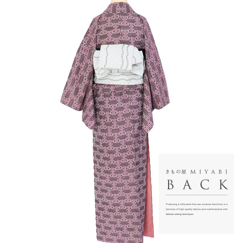 小紋 リサイクル 身丈153cm 裄64cm 袷 絣模様 アンティーク パープル Sサイズ カジュアル 木綿 洗える着物 広衿 Sランク