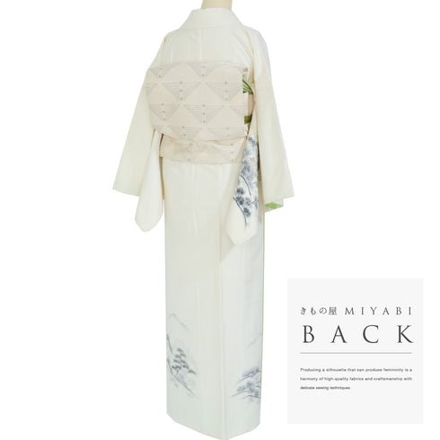 付下げ リサイクル 身丈158.2cm 裄66.8cm 袷 風景柄 作家物 重ね衿付き アイボリー Mサイズ お洒落 落款 正絹 広衿 Aランク