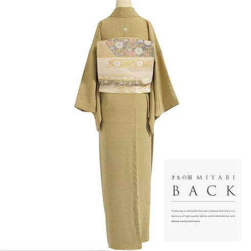 色無地 リサイクル 身丈162.3cm 裄66cm 袷 ブラウン Lサイズ セミフォーマル 一つ紋 正絹 広衿 地紋なし Sランク