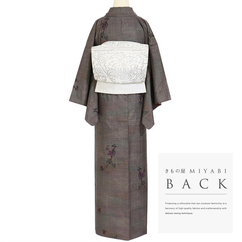 大島紬 リサイクル 身丈155.3cm 裄63cm 袷 花枝柄 ぼかし ブラウン Sサイズ カジュアル お洒落 正絹 広衿 Sランク