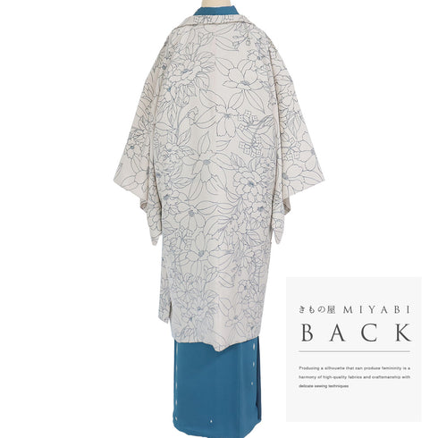 羽織 リサイクル 身丈108cm 裄68cm 袷 ロング丈 花柄 アイボリー Lサイズ お洒落 正絹 Sランク