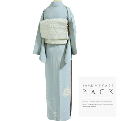 付下げ リサイクル 身丈170cm 裄66.8cm 袷 華紋柄 刺繍 箔 ブルー LLサイズ お洒落 正絹 広衿 Sランク