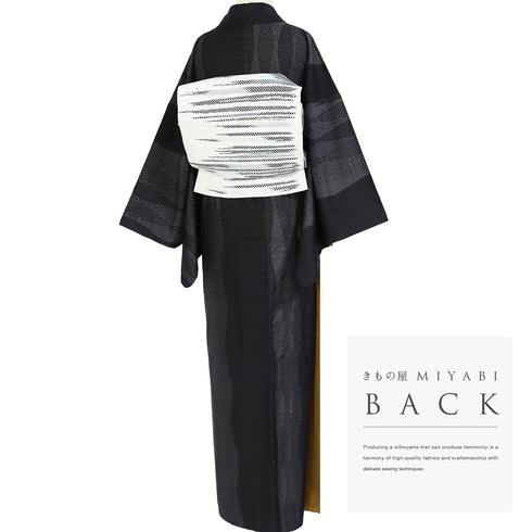 紬 リサイクル 身丈163.8cm 裄68.8cm 袷 デザイン縦枠 ブラック Lサイズ お洒落 カジュアル 正絹 広衿 Sランク