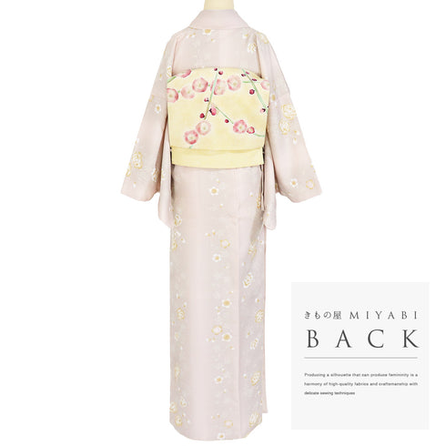 小紋 リサイクル 身丈164.5cm 裄66cm 袷 縞模様 花柄 既製品 ピンク Lサイズ お洒落 ポリエステル 洗える着物 広衿 Aランク