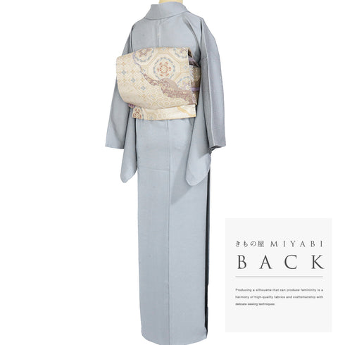 色無地 リサイクル 身丈162.2cm 裄67.2cm 袷 グレー Lサイズ フォーマル お洒落 三つ紋 しつけ糸 正絹 広衿 地紋あり Sランク