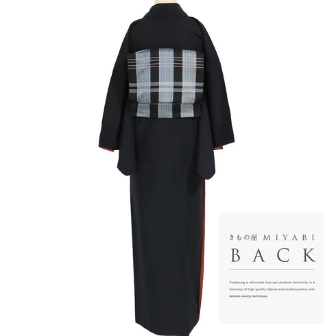 紬 リサイクル 身丈164.8cm 裄66.8cm 袷 無地 刺繍 ブラック Lサイズ お洒落 カジュアル 正絹 広衿 Aランク