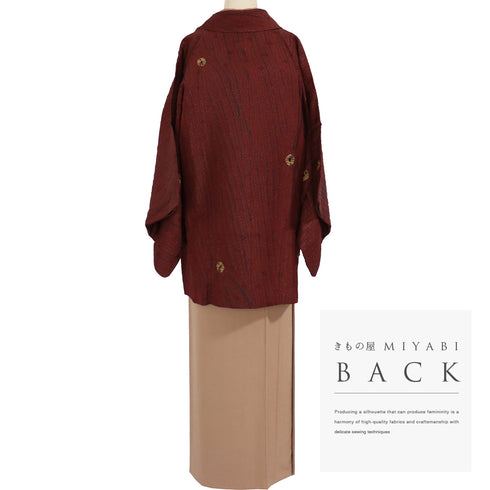 道中着 リサイクル 身丈84.5cm 裄66.4cm 袷 竜巻絞り 巻き上げ絞り レッド Mサイズ お洒落 正絹 Sランク