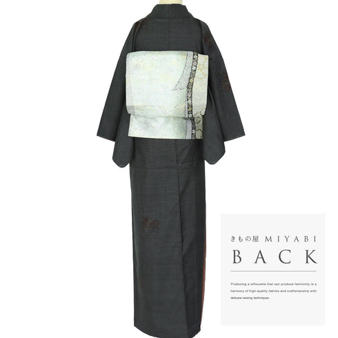 紬 リサイクル 身丈158.8cm 裄63cm 袷 グレー Mサイズ カジュアル お洒落 正絹 広衿 Aランク