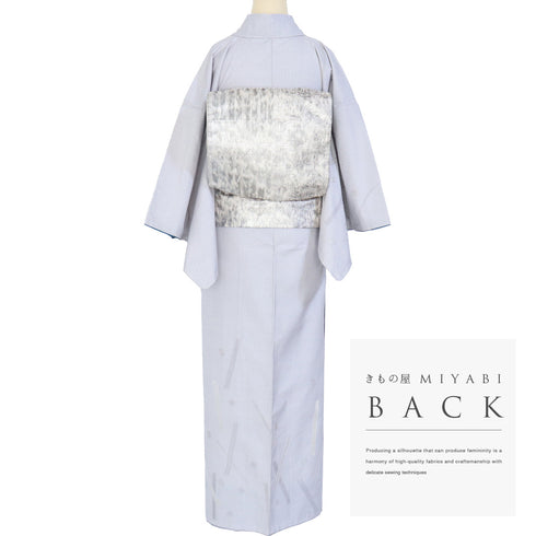 付下げ リサイクル 身丈163.2cm 裄64.7cm 袷 汕頭刺繍 大島紬 グレー Lサイズ お洒落 証紙 正絹 広衿 Sランク