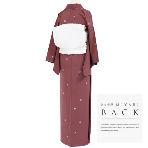 小紋 リサイクル 身丈157.5cm 裄62.8cm 袷 あられ柄 お洒落八掛 レッド Mサイズ お洒落 しつけ糸 正絹 広衿 Sランク