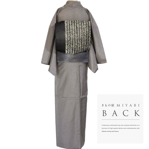 紬 リサイクル 身丈168.5cm 裄66.8cm 袷 たたきに花丸柄 グレー LLサイズ お洒落 正絹 広衿 Sランク