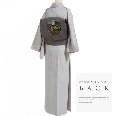 紬 リサイクル 身丈163.5cm 裄65.6cm 袷 格子柄 パープル Lサイズ カジュアル 正絹 広衿 Aランク