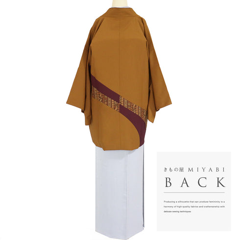 道中着 リサイクル 身丈80cm 裄67cm 袷 パッチワーク柄 既製品 ブラウン Lサイズ お洒落 ポリエステル 洗える着物 Sランク