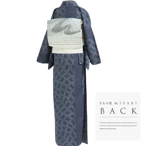 紬 リサイクル 身丈169.8cm 裄68.4cm 単衣 デザイン七宝柄 ゆったりサイズ 結城紬 グレー LLサイズ お洒落 カジュアル 証紙 しつけ糸 正絹 広衿 Sランク