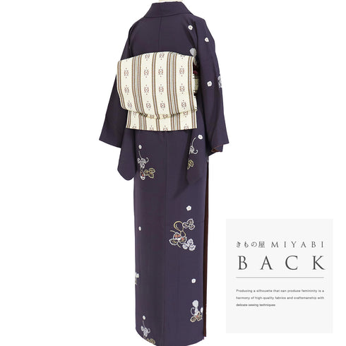 小紋 リサイクル 身丈158.7cm 裄63cm 袷 瓢箪柄 パープル Mサイズ お洒落 正絹 広衿 Sランク