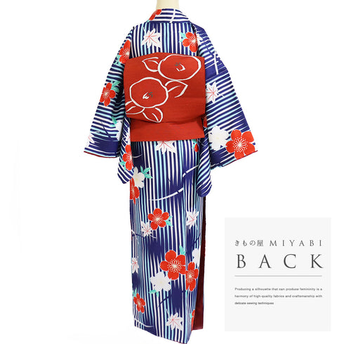 小紋 リサイクル 身丈167cm 裄68cm 袷 花柄 ブルー LLサイズ お洒落 カジュアル しつけ糸 ポリエステル 洗える着物 広衿 Sランク