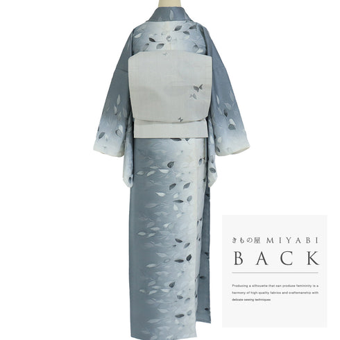 小紋 リサイクル 身丈157.8cm 裄66.8cm 単衣 縦ぼかし柄 地紋彩色 後身頃居敷当て付き ゆったりサイズ グレー Mサイズ お洒落 一つ紋 正絹 広衿 Sランク