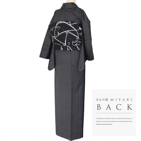 大島紬 リサイクル 身丈166.2cm 裄65cm 袷 縫締め絞り 縞柄 ブラック LLサイズ お洒落 カジュアル 証紙 正絹 広衿 Sランク