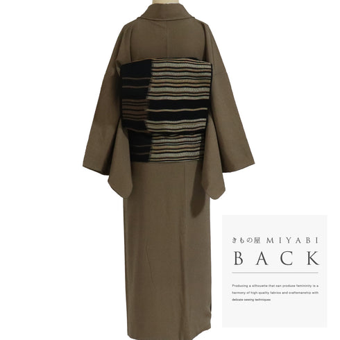 江戸小紋 リサイクル 身丈154.5cm 裄66.6cm 袷 縞模様 ブラウン Sサイズ セミフォーマル お洒落 一つ紋 正絹 広衿 未使用品