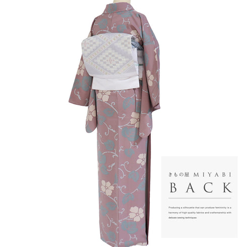 小紋 リサイクル 身丈160.5cm 裄64.4cm 袷 蔓や花柄 ピンク Lサイズ お洒落 カジュアル 正絹 広衿 Sランク