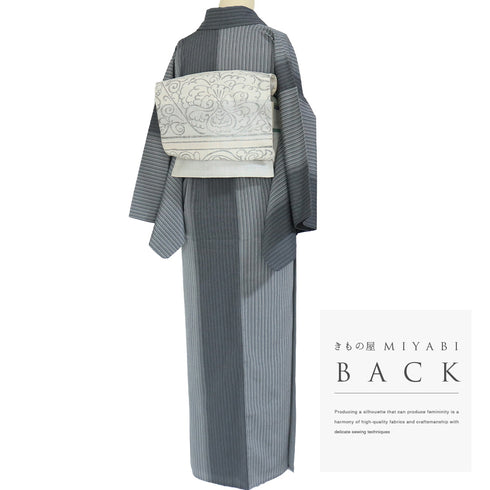 紬 リサイクル 身丈151.7cm 裄63.8cm 単衣 塩沢 後身頃居敷当て付き グレー Sサイズ お洒落 カジュアル 証紙 正絹 広衿 Aランク