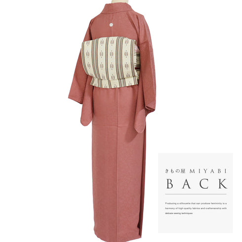 色無地 リサイクル 身丈150.5cm 裄62.4cm 袷 小花柄 ピンク Sサイズ セミフォーマル 落款 一つ紋 正絹 広衿 地紋あり Sランク