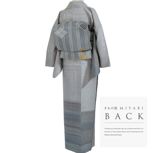 付下げ リサイクル 身丈164.5cm 裄66.2cm 単衣 紬 段ぼかし柄 グレー Lサイズ お洒落 しつけ糸 正絹 広衿 Sランク