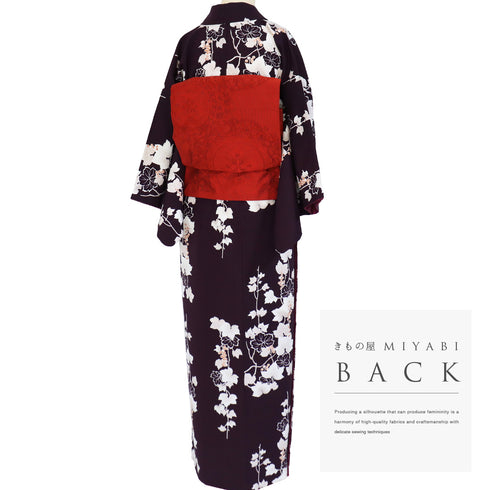 小紋 リサイクル 身丈157cm 裄64.4cm 袷 蔦に葡萄模様 HANAE MORI パープル Mサイズ お洒落 カジュアル ポリエステル 洗える着物 広衿 Sランク