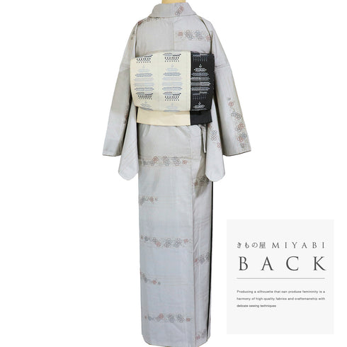 紬 リサイクル 身丈171cm 裄69.6cm 袷 ゆったり 小花柄 刺繍 アイボリー LLサイズ お洒落 しつけ糸 正絹 広衿 Sランク